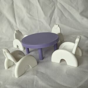 Barbie Kelly Club Table & 4 Chairs Set Purple White Dollhouse Furniture Mattel